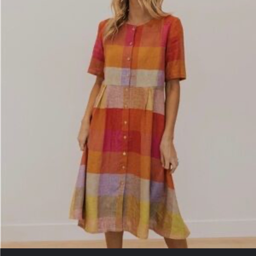 Roolee Orange Brown Buttoned Midi Sundress
